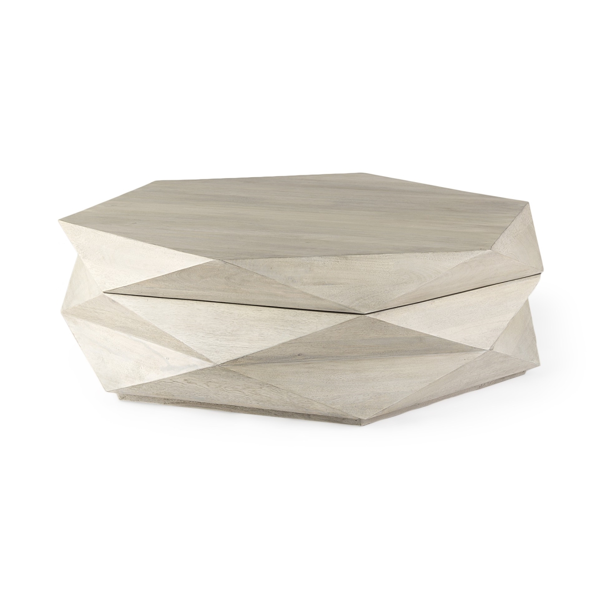 393174 Mod Geometric Whitewash Solid Wood Coffee Table, Grey