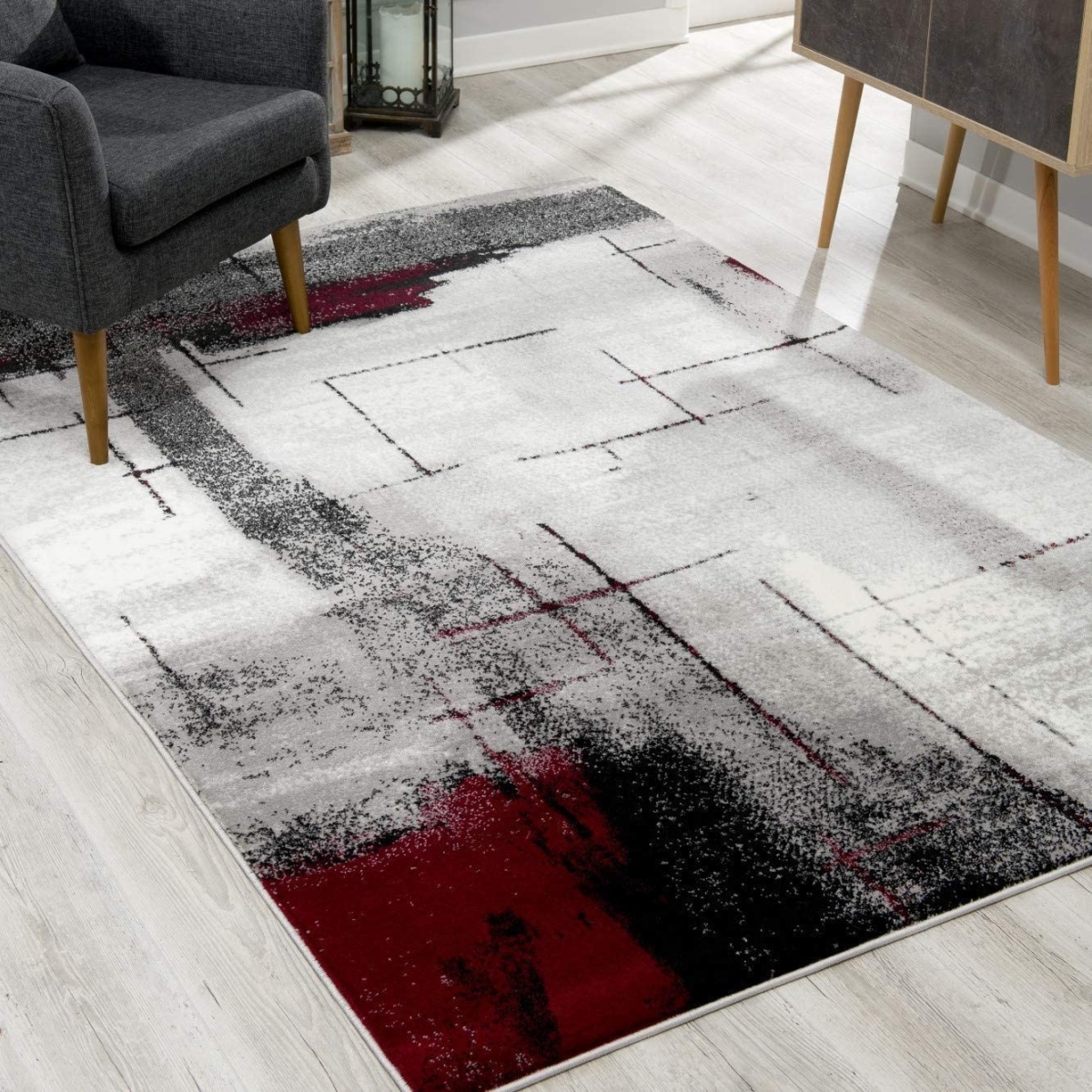 393944 2 x 5 ft. Abstract Rectangle Rectangle Rug, Gray & Burgundy