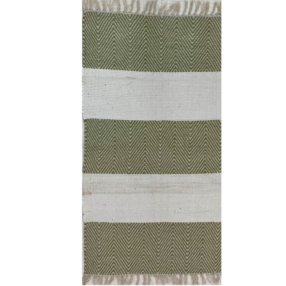 2 x 4 ft. Green & White Chevron Striped Area Rug