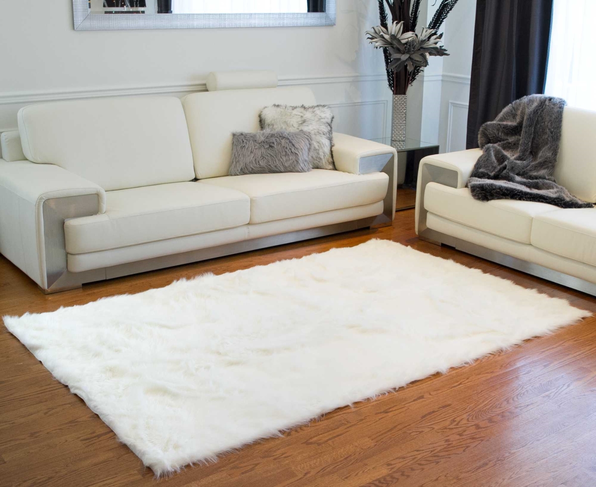 Hudson Faux Fur Rectangular Rug Off White