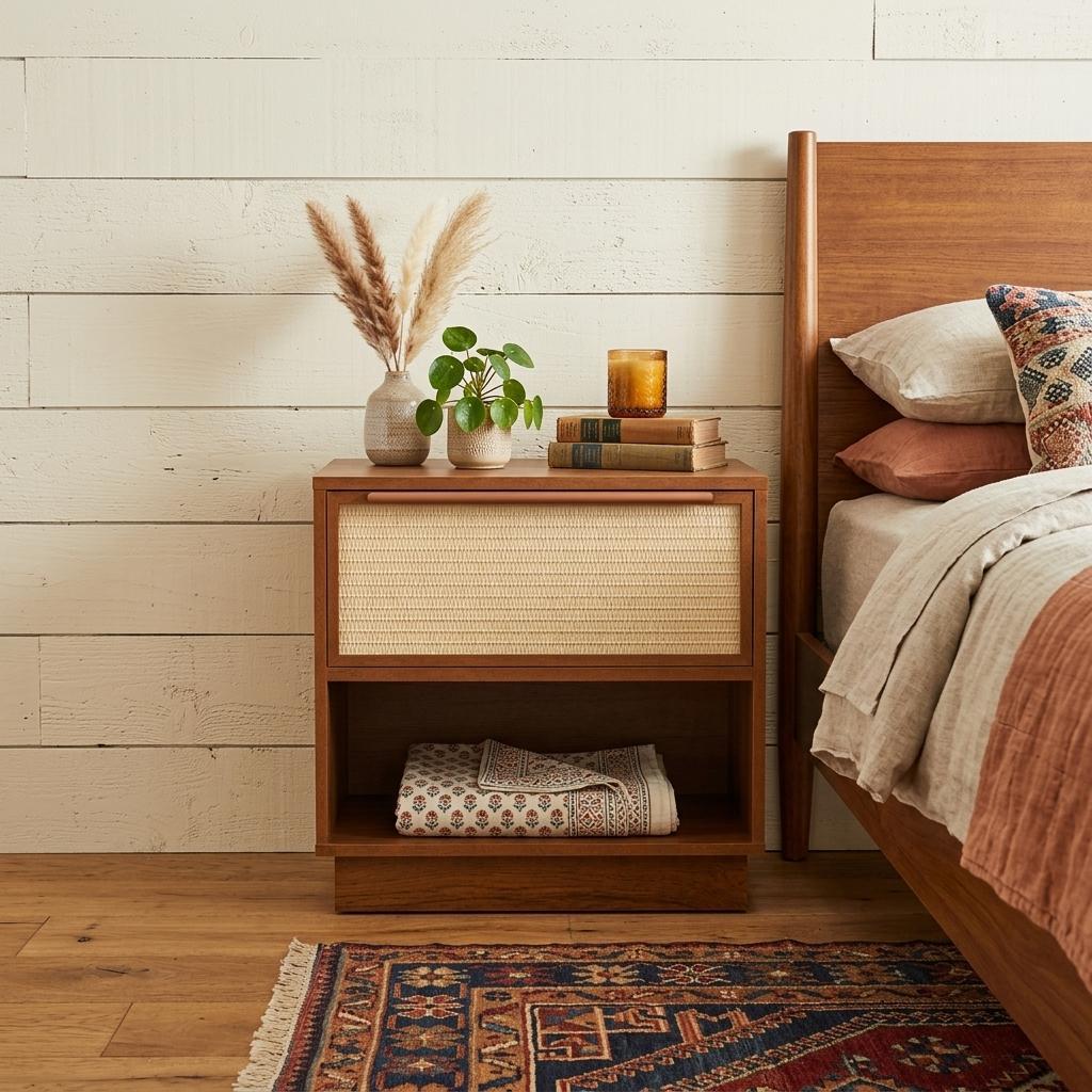 772550 22 in. Oak Wood Woven Texture One Drawer Nightstand