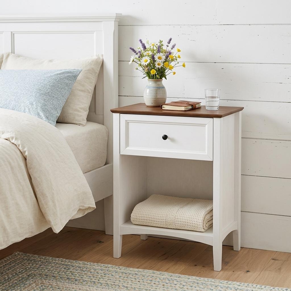 772575 26 in. White Wood One Drawer Nightstand