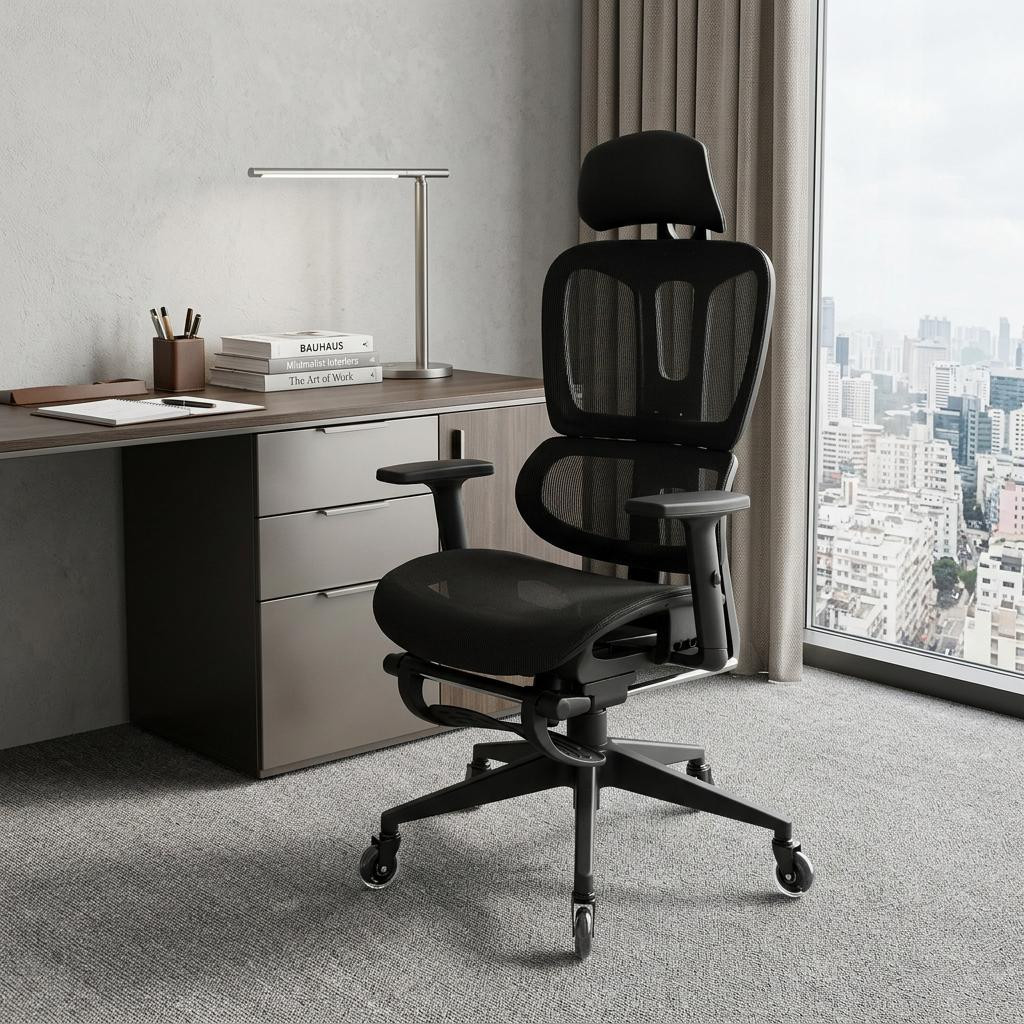 724190 Black Adjustable Height Swivel Rolling Office Chair with Footrest