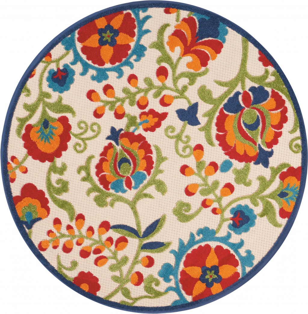 4 ft. Multi Color Round Mediterra Indoor & Outdoor Area Rug