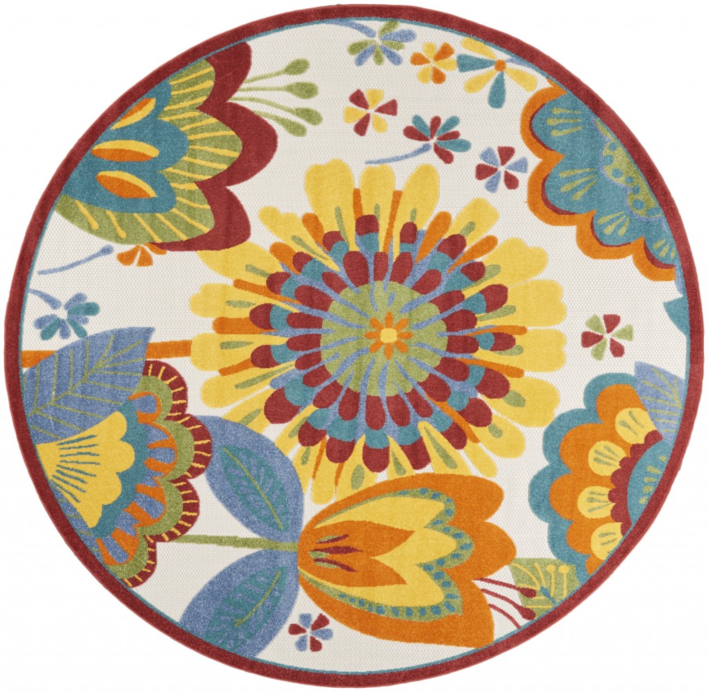 8 ft. Round Yellow & Ivory Indoor & Outdoor Area Rug