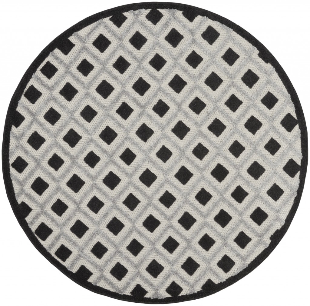 5 ft. Round Black White Gray Indoor & Outdoor Area Rug