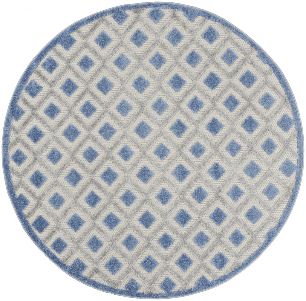 4 ft. Round Blue & Gray Indoor & Outdoor Area Rug