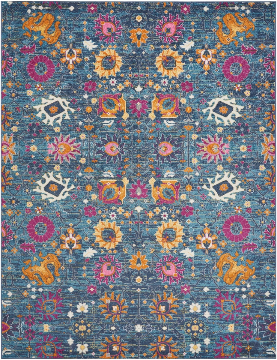 385182 8 x 10 ft. Denim Blue Florals Distressed Area Rug