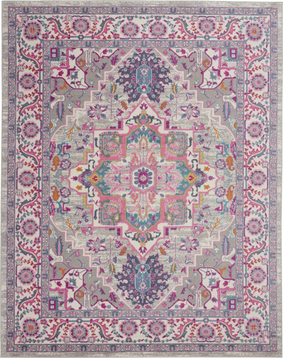 Medallion Rectangle Area Rug - Light Gray & Pink - 7 x 10 in.