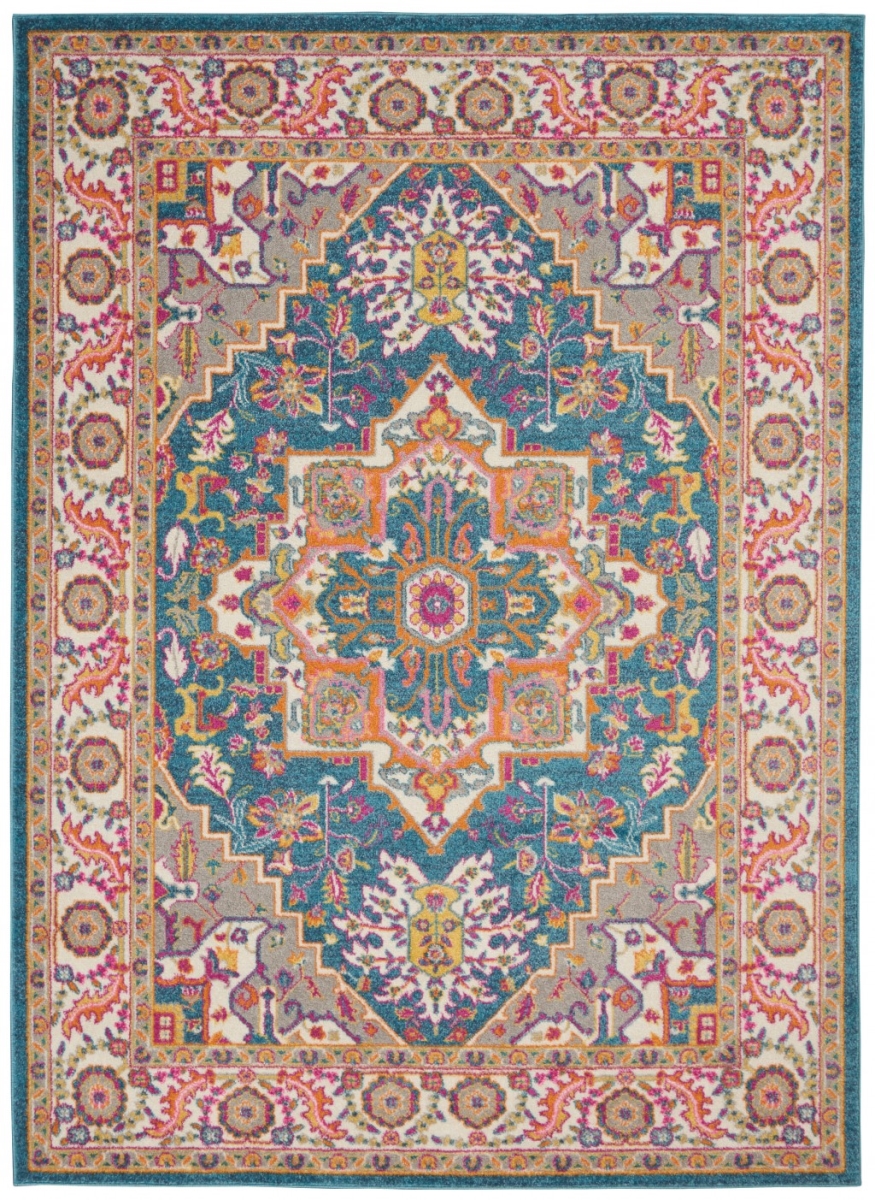 385503 5 x 7 ft. Teal & Pink Medallion Area Rug