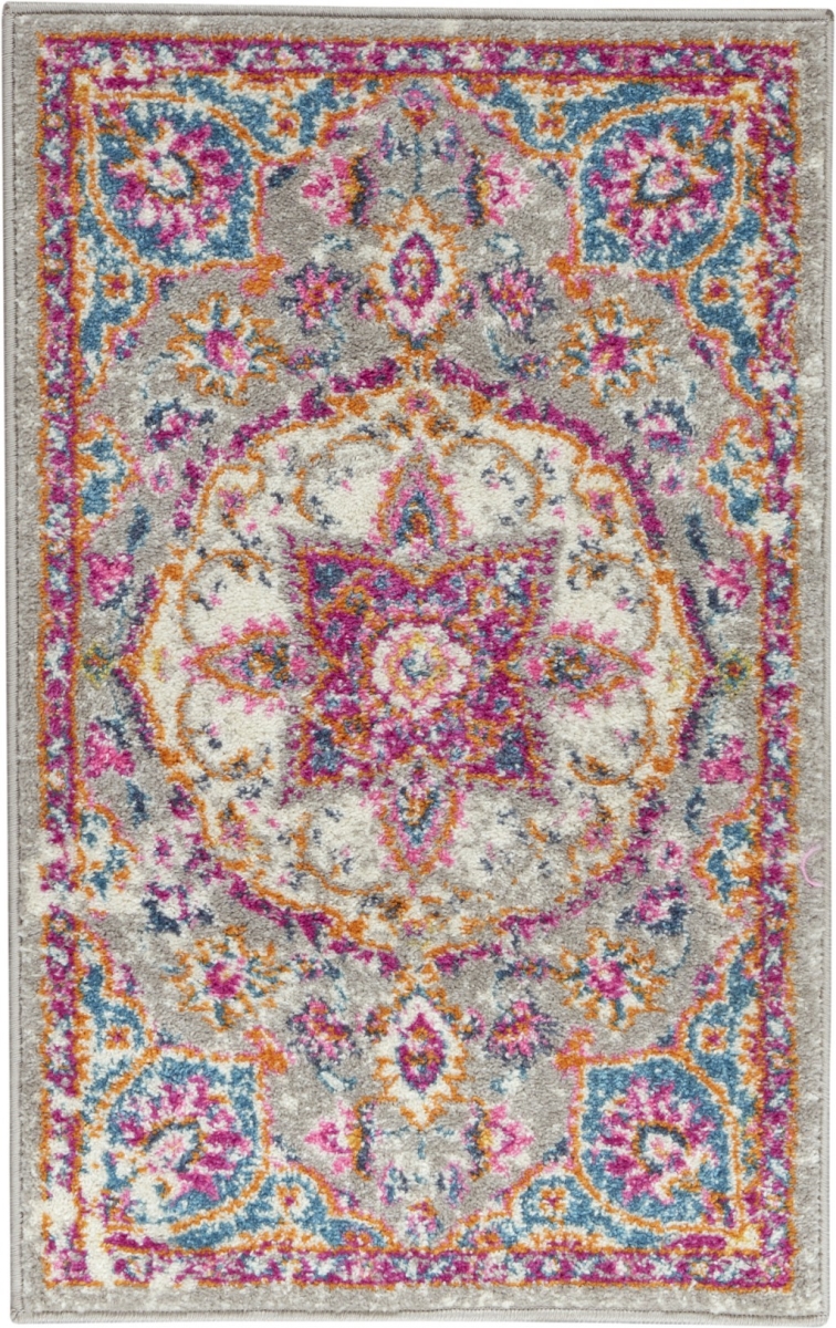 385516 2 x 3 ft. Gray & Pink Medallion Scatter Area Rug -  HomeRoots