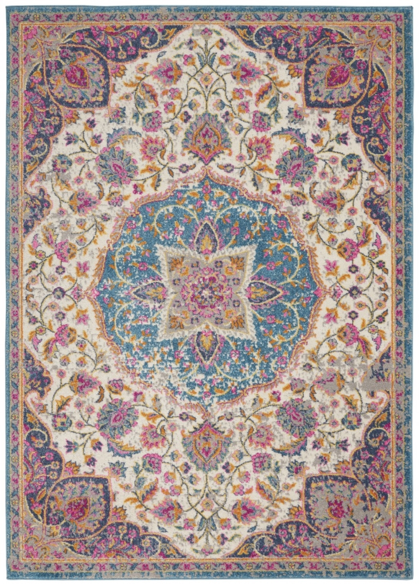 5 x 7 ft. Pink & Blue Floral Medallion Area Rug