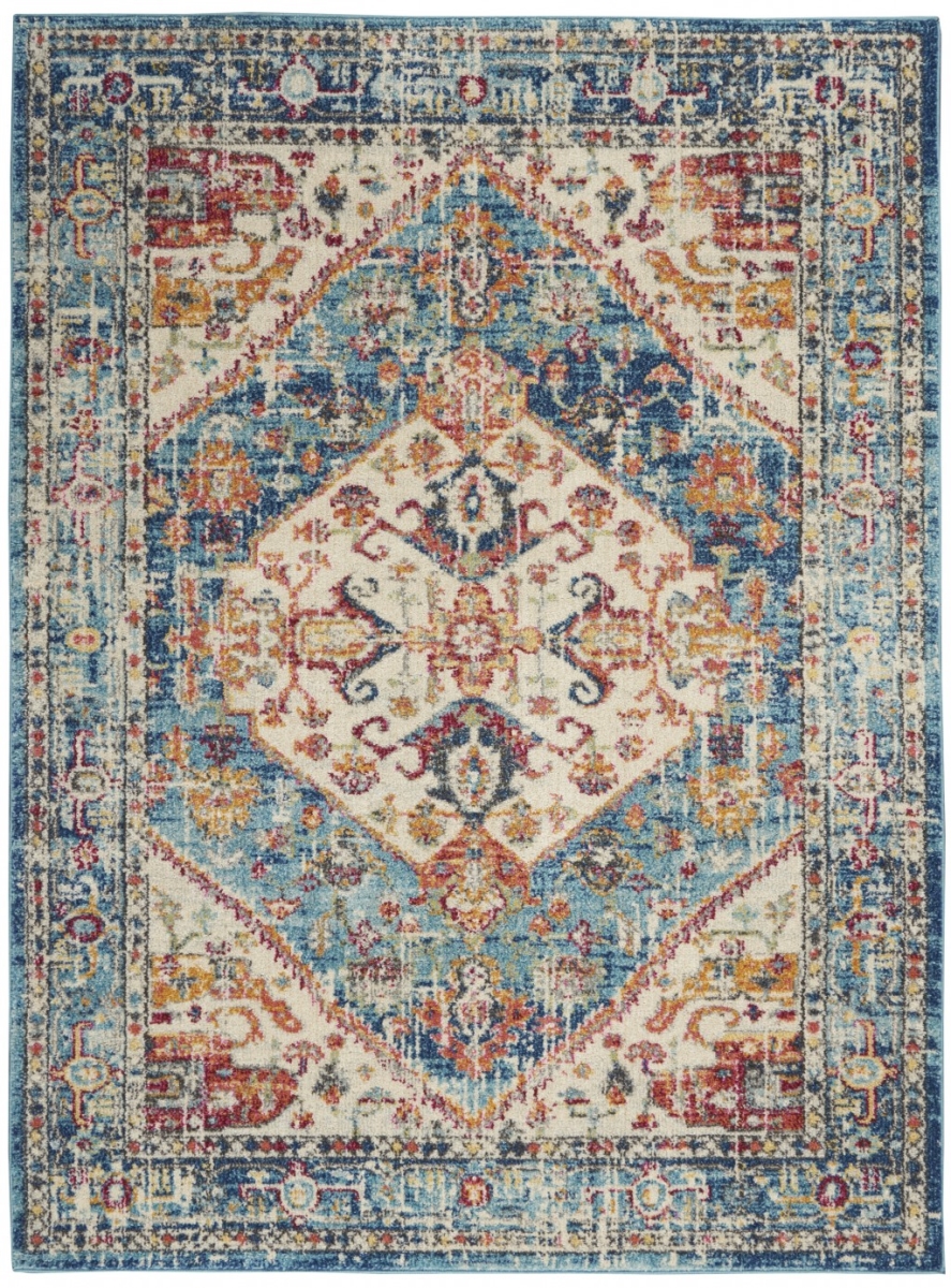 5 x 7 ft. Ivory & Light Blue Distressed Area Rug