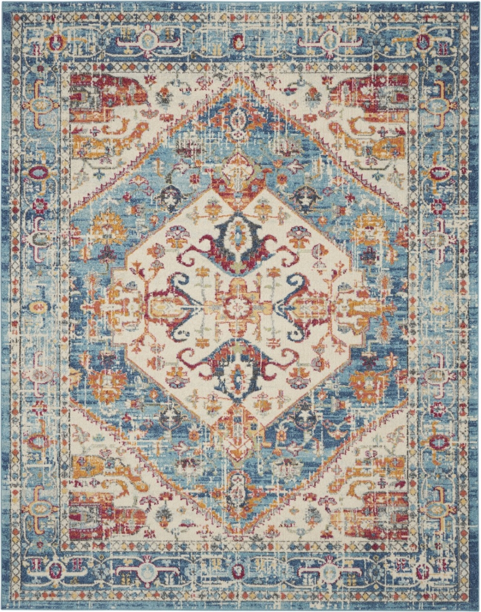 7 x 10 ft. Ivory & Light Blue Distressed Area Rug