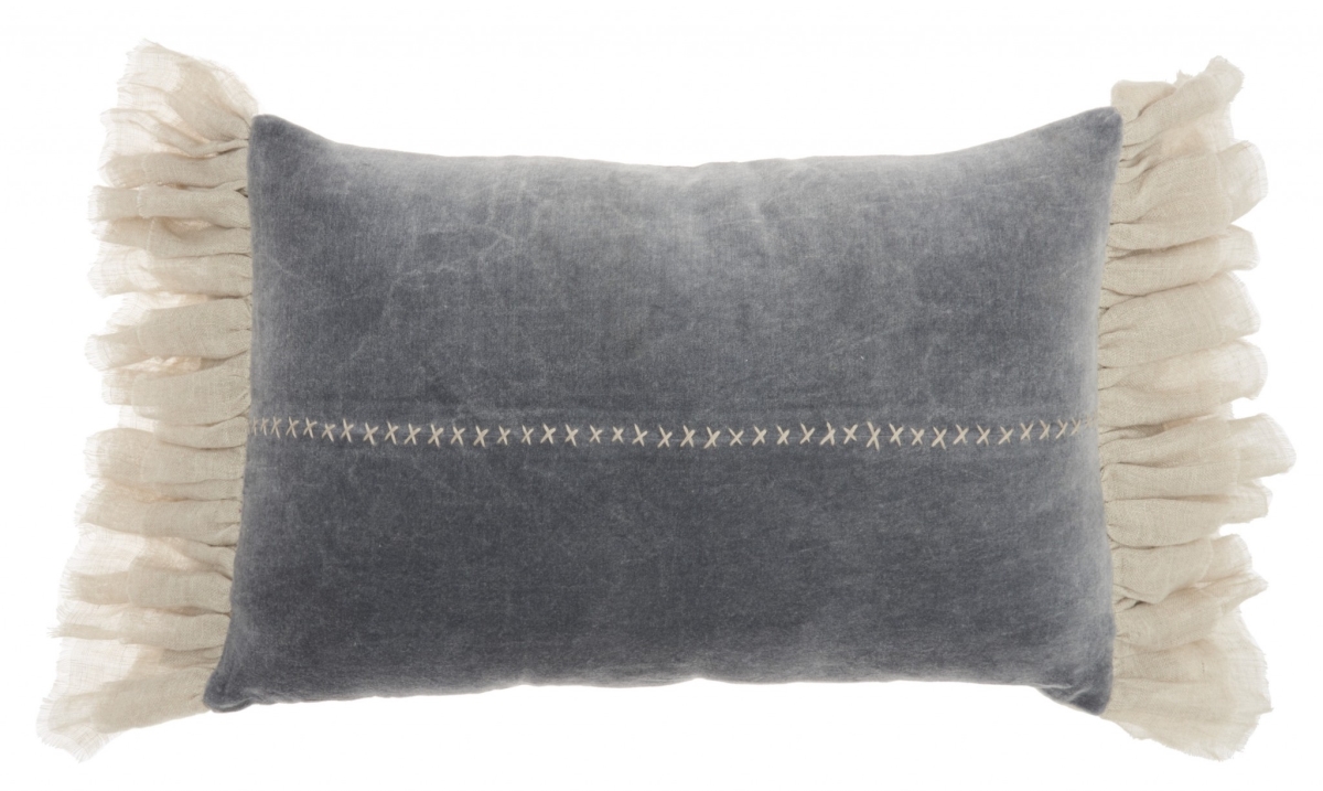 14 x 22 in. Wide Tasseled Marble Steel Blue Lumbar Pillow