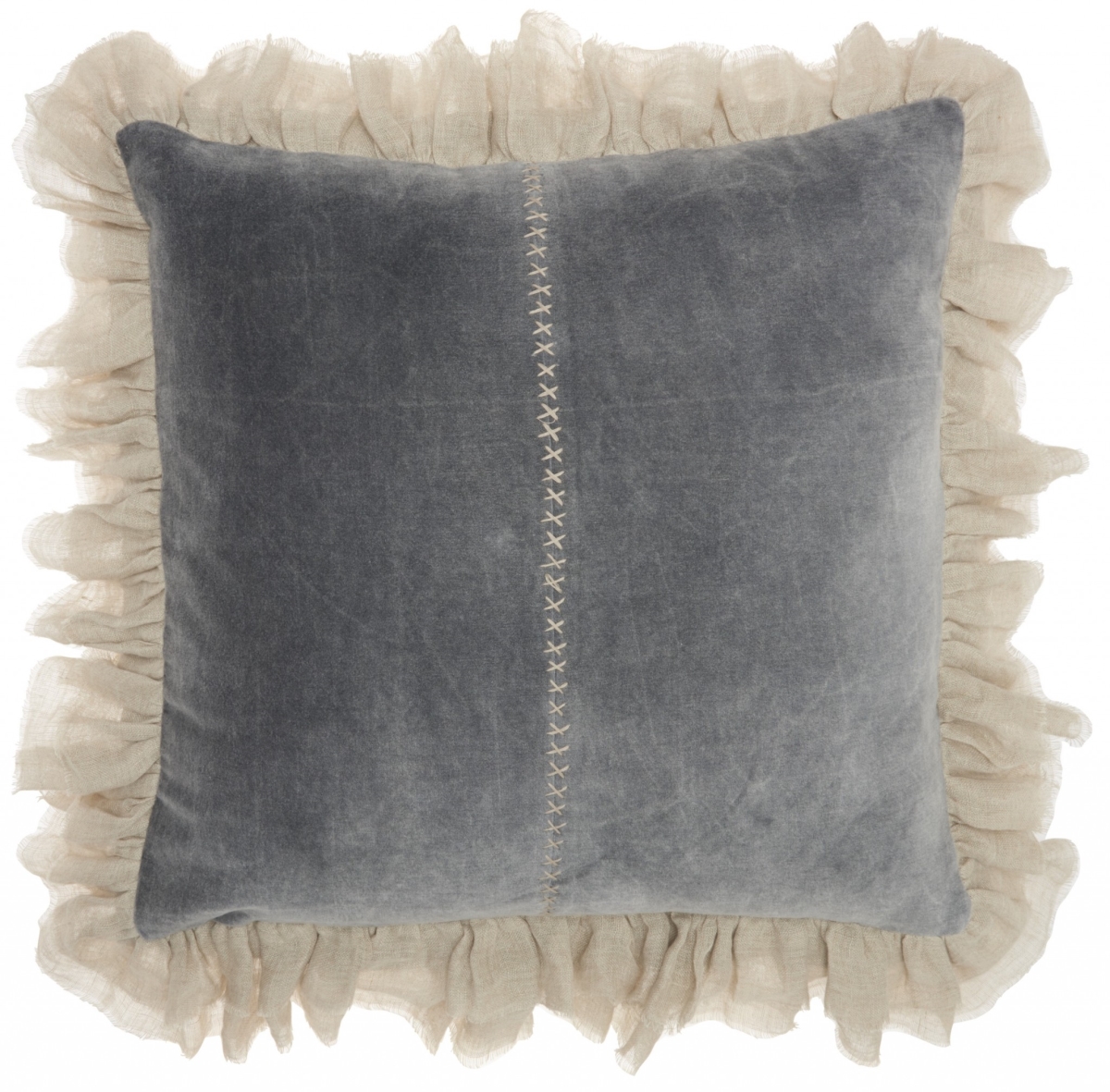 22 x 22 in. Wide Tasseled Marble Steel Blue Throw Pillow