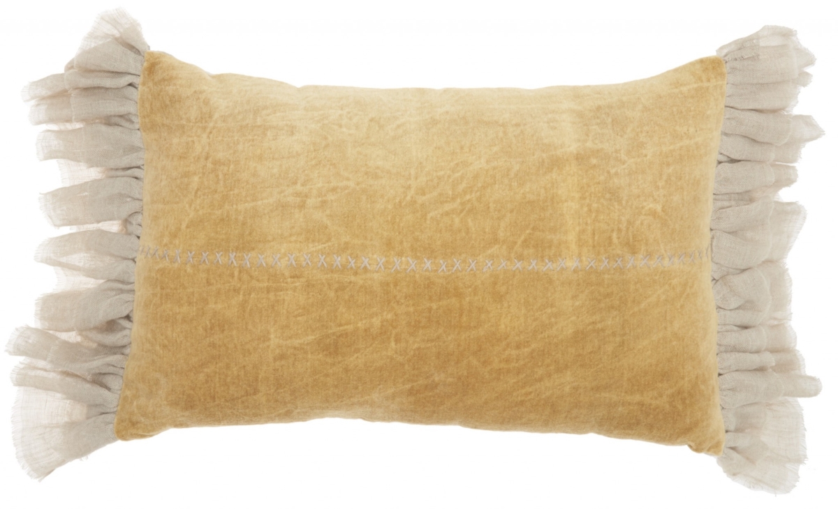 14 x 22 in. Wide Tasseled Marble Yellow Lumbar Pillow