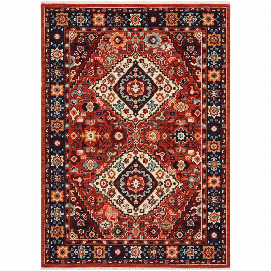 5 x 8 ft. Red Blue Machine Woven Oriental Indoor Area Rug