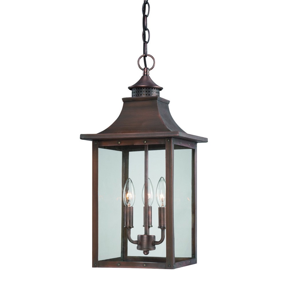 Picture of HomeRoots 398027 20.5 x 10 x 10 in. St. Charles 3-Light Acopper Patina Hanging Light