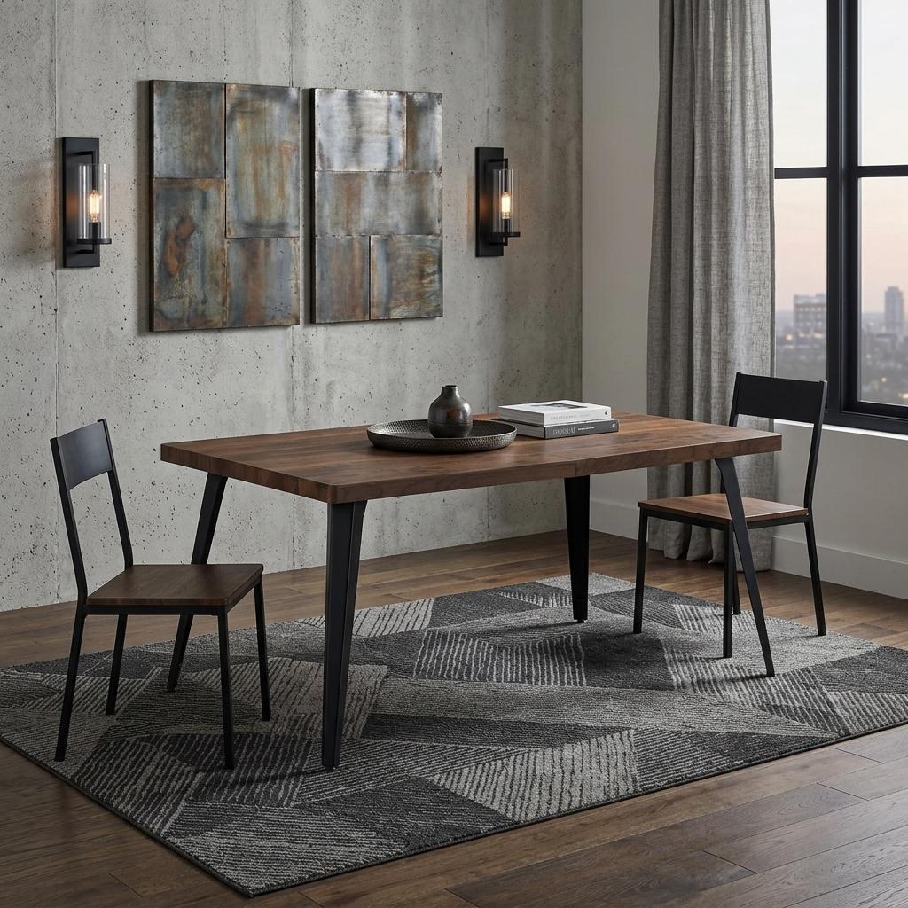 762909 63 in. Walnut & Black Wood & Iron Dining Table