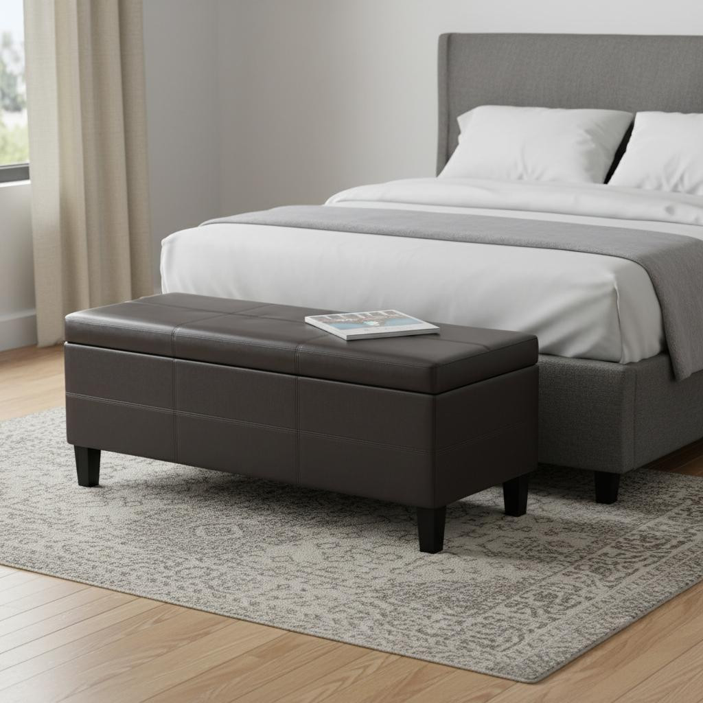 641742 48 in. Brown & Dark Brown Faux Leather Ottoman with Storage