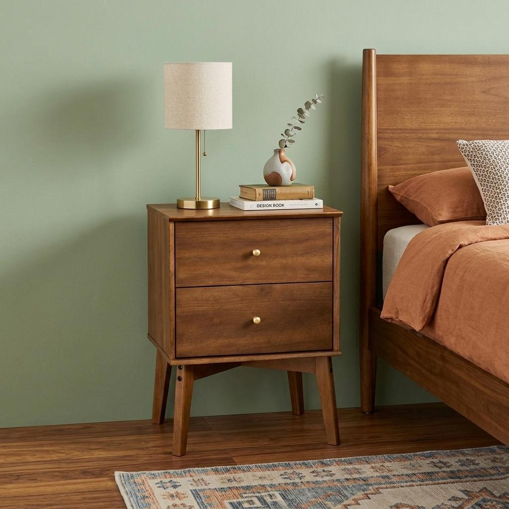 772566 26 in. Walnut Wood Two Drawer Nightstand