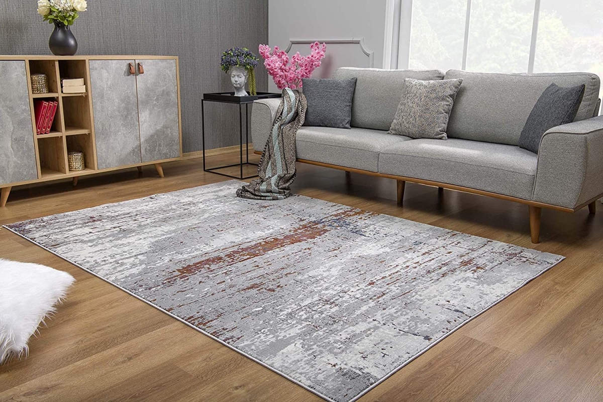 391801 5 x 8 ft. Gray & Brown Abstract Scraped Area Rug