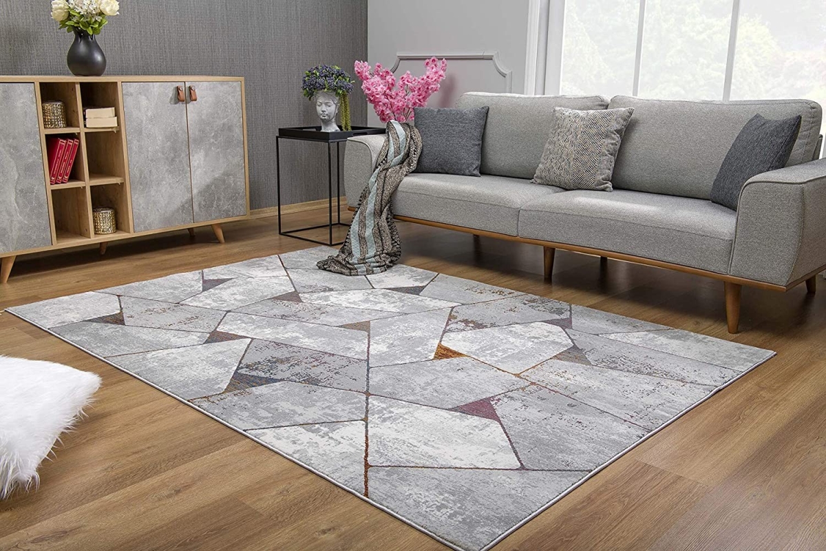 391821 8 x 11 ft. Gray Irregular Geometric Area Rug