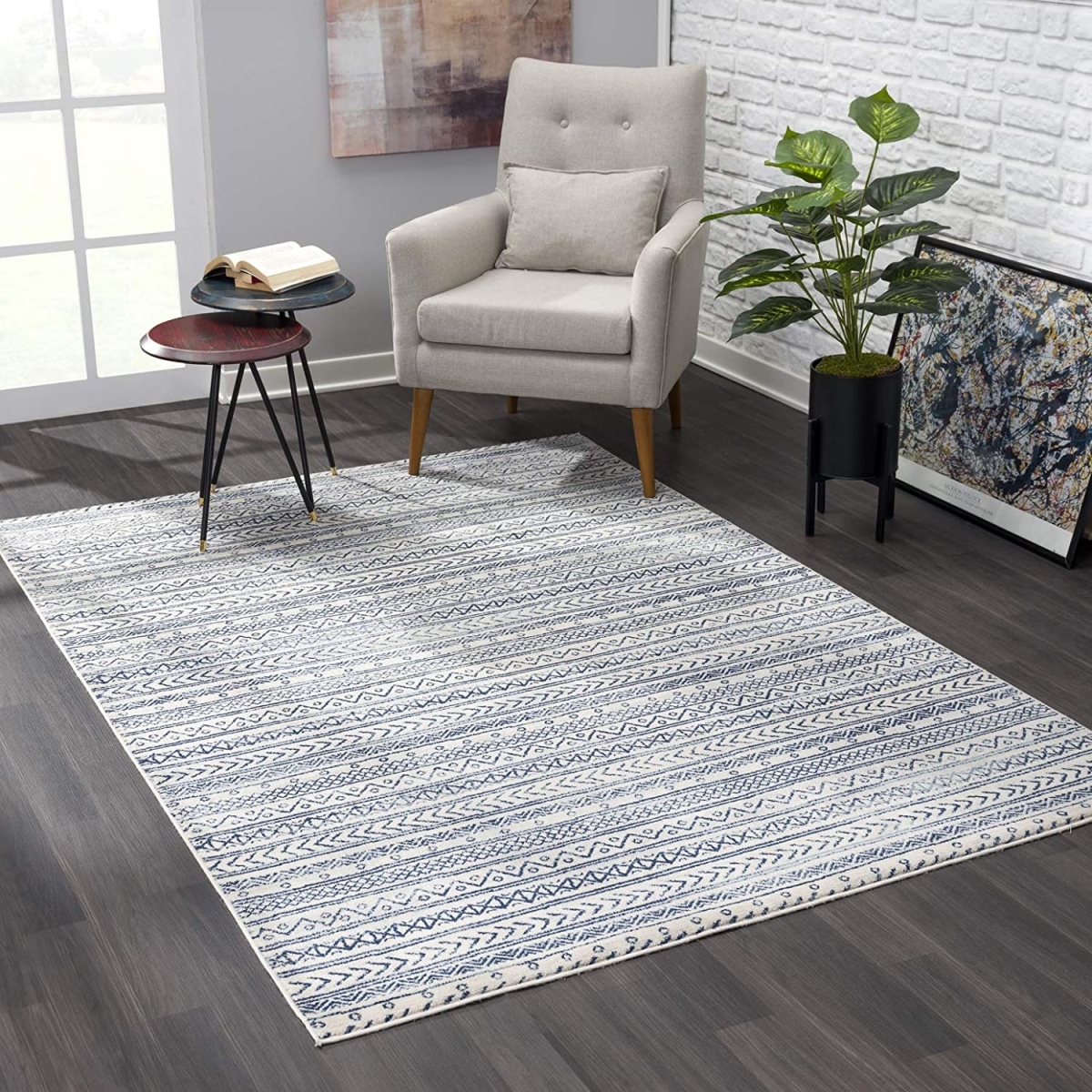 Decorative Stripes Area Rug - Navy Blue - 4 x 6 ft.