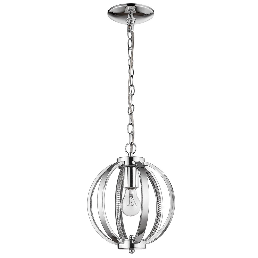 398116 12 x 9 x 9 in. Nevaeh 1-Light Chrome Globe Pendant with Crystal Accents