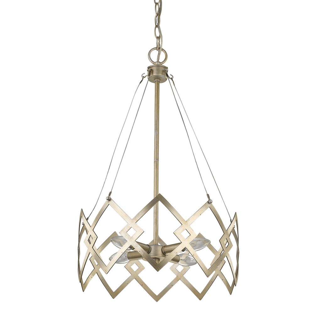 398136 24.5 x 15 x 15 in. Nora 4-Light Washed Gold Drum Pendant with Abstract Open-Air Cage Shade