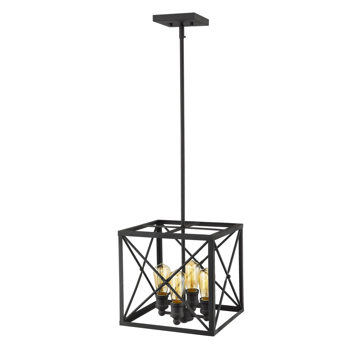 12 x 12.5 x 12.5 in. Brooklyn 4-Light Matte Black Pendant with Metal Framework Shade