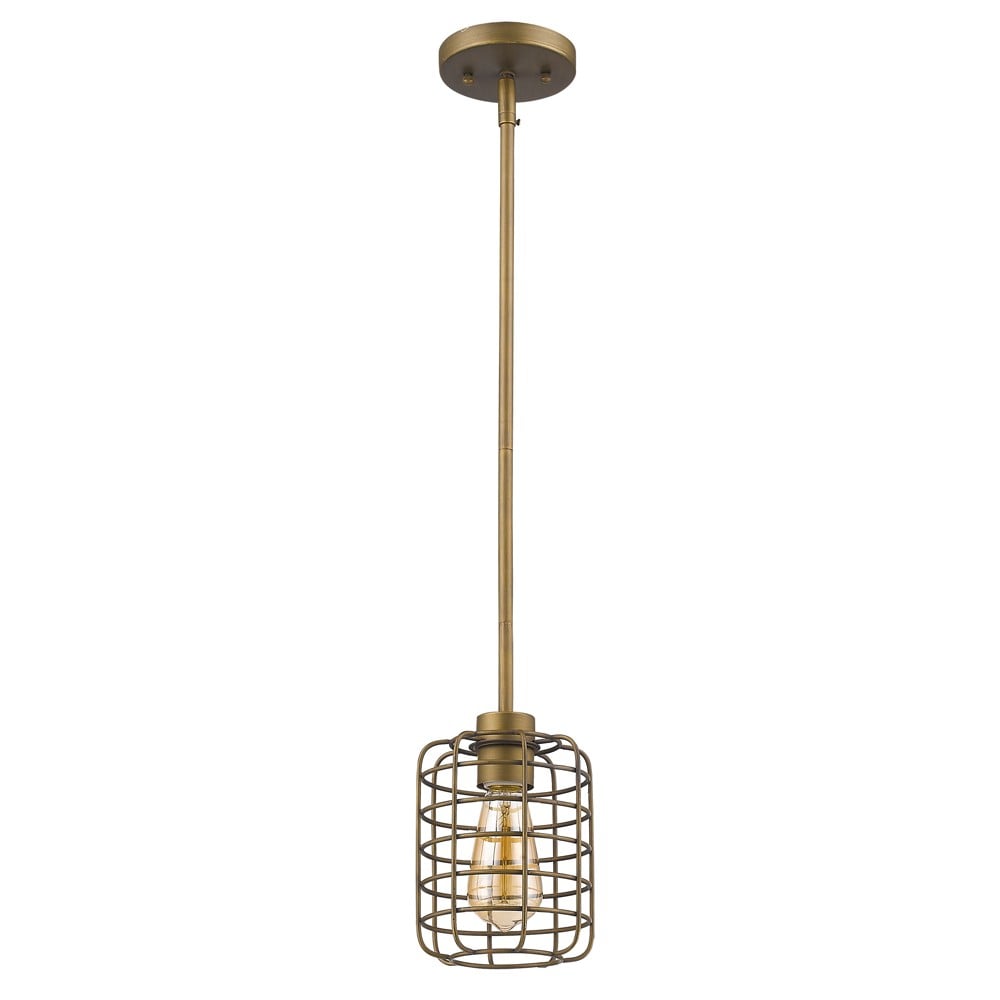 8.25 x 6 x 6 in. Lynden 1-Light Raw Brass Pendant with Wire Cage Shade