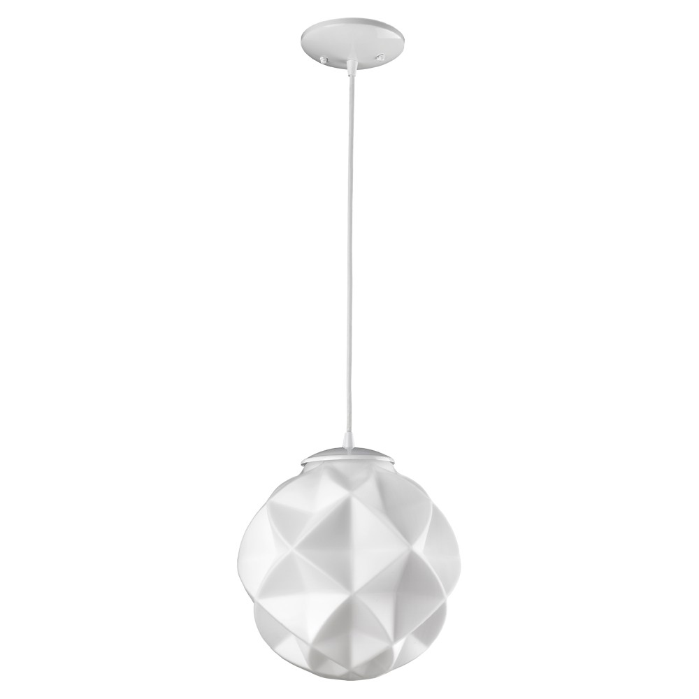 11 x 9.75 x 9.75 in. Nova 1-Light White Mini Pendant with Geometric Globe Shade