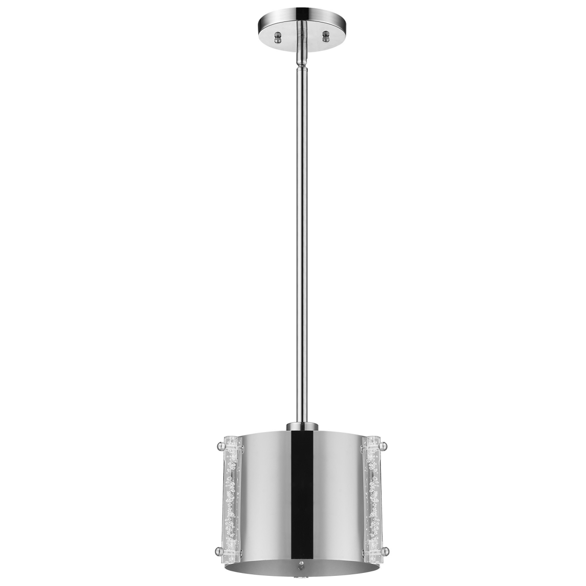 398310 6.5 x 9 x 9 in. Zoom 1-Light Polished Stainless Steel Pendant with Seeded Acrylic Accents