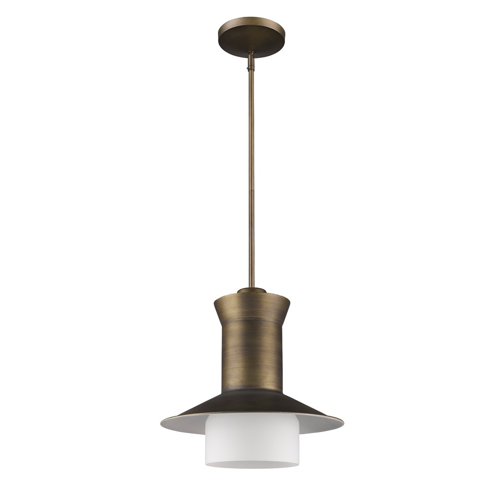 16 x 16 x 16 in. Greta 1-Light Raw Brass Pendant with Gloss White Interior & Etched Glass Shade