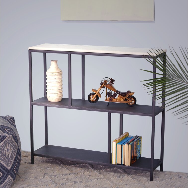 391926 30 x 32 x 8 in. Black & White Marble Bookshelf -  HomeRoots