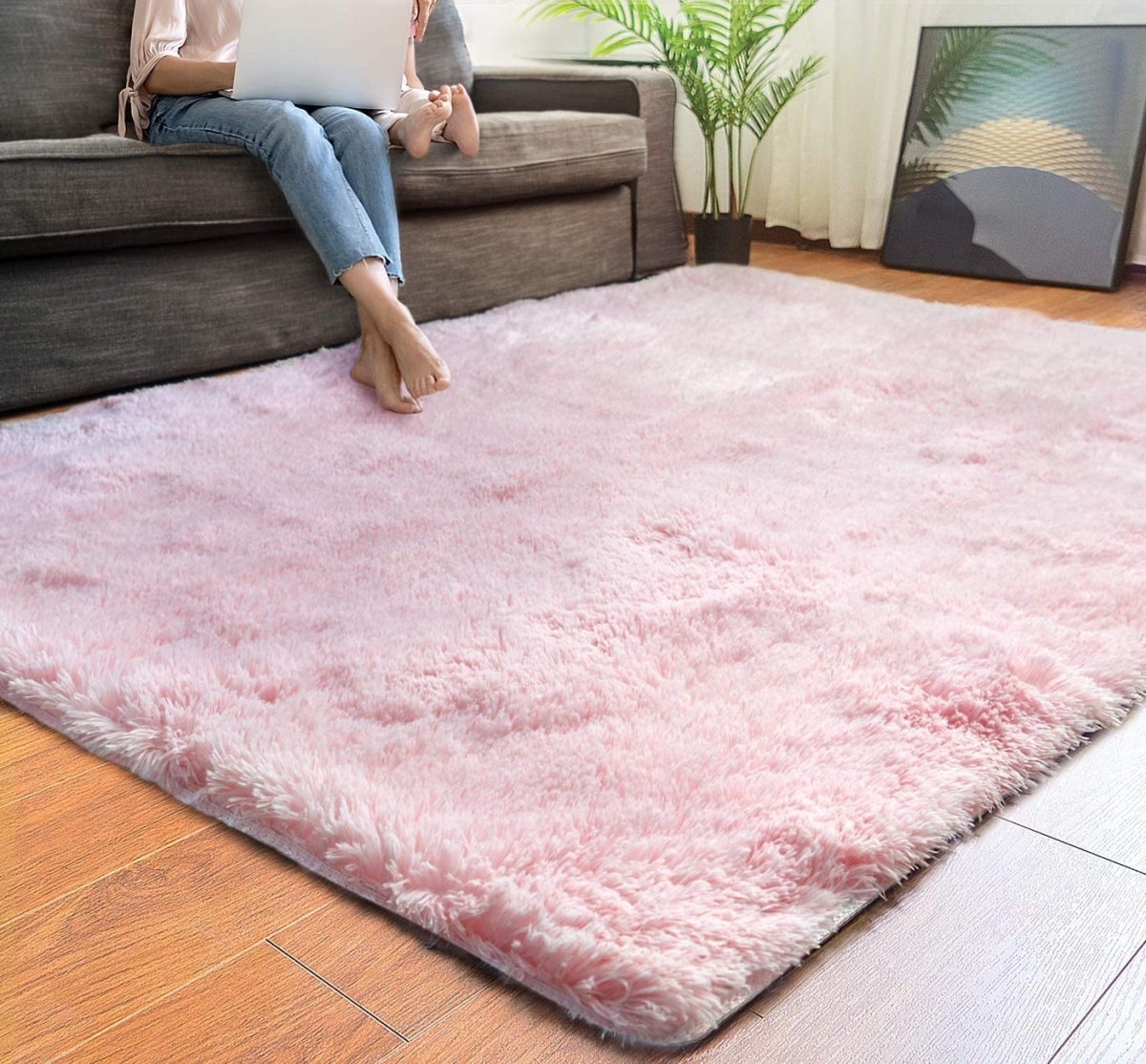 393203 4 x 5 ft. Pink Solid Modern Area Rug
