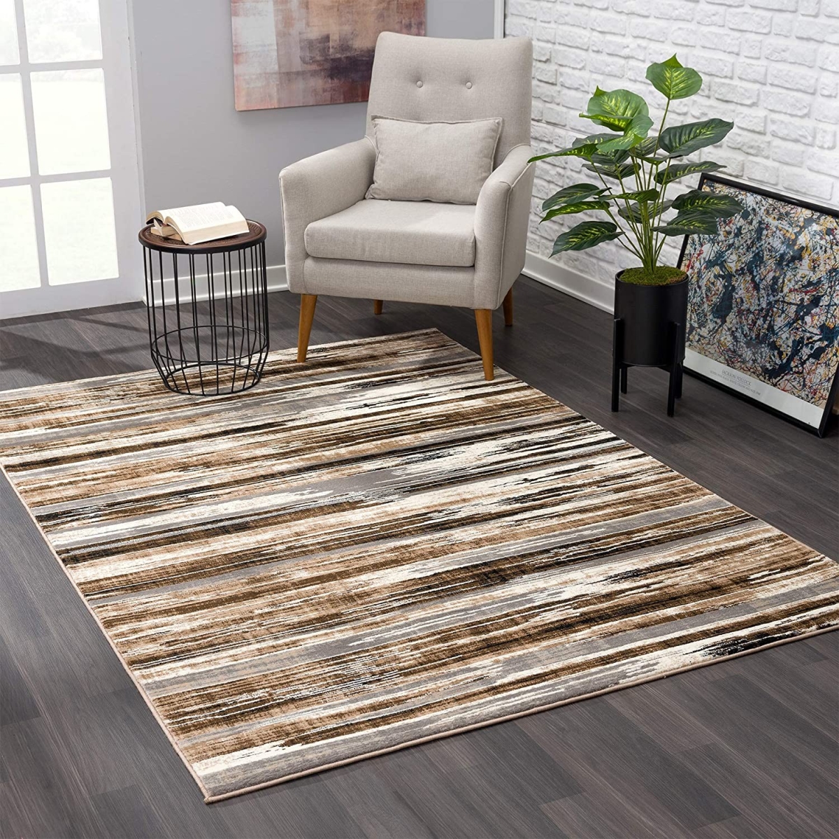 393992 4 x 6 ft. Beige Rustic Strokes Area Rug