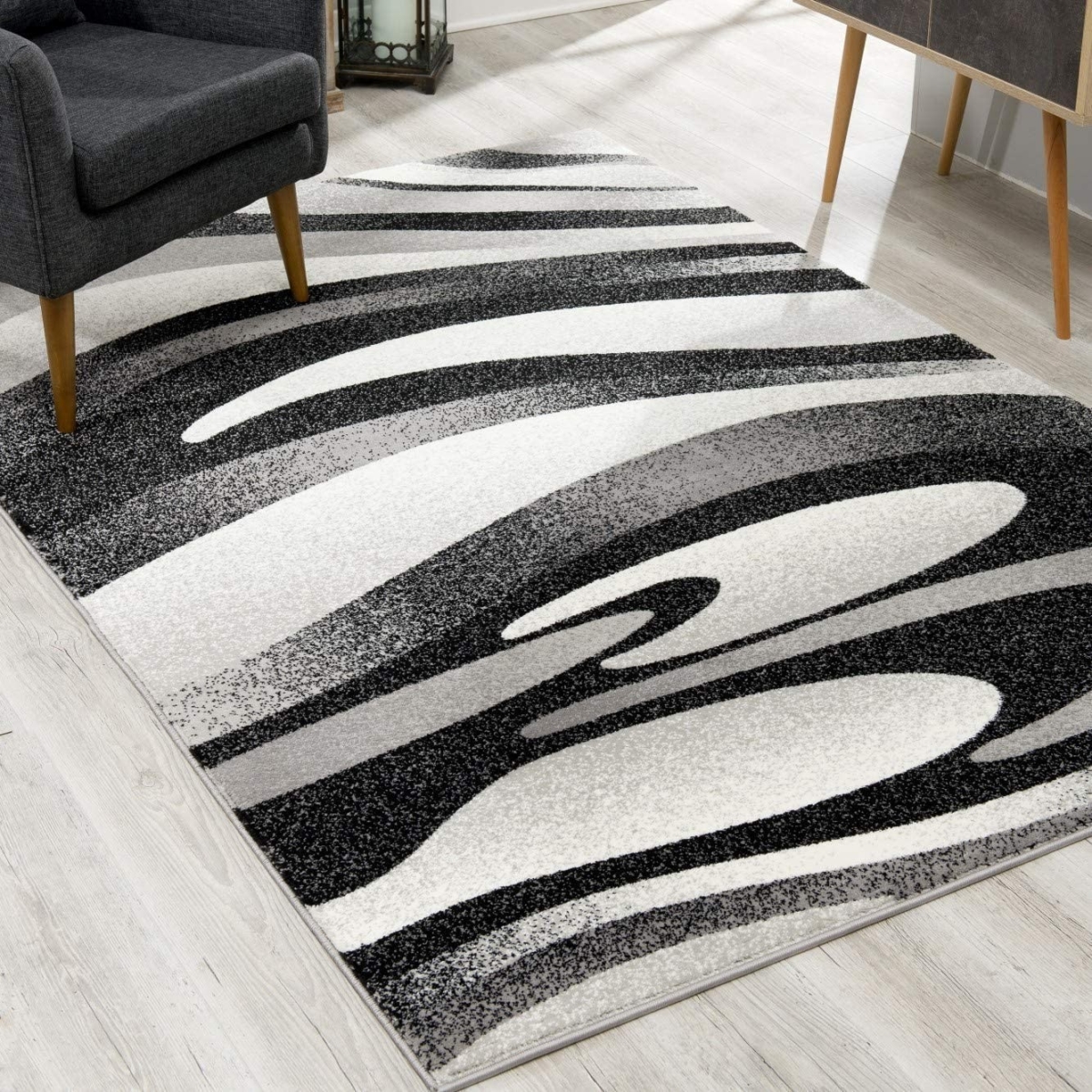 394055 4 x 6 ft. Black & Gray Abstract Marble Area Rug