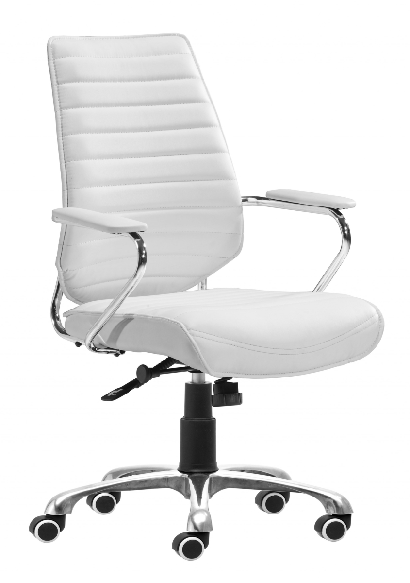 394924 95.3 x 63.5 x 59.7 in. White Faux Leather Executive Channel Back Rolling Office Chair -  HomeRoots