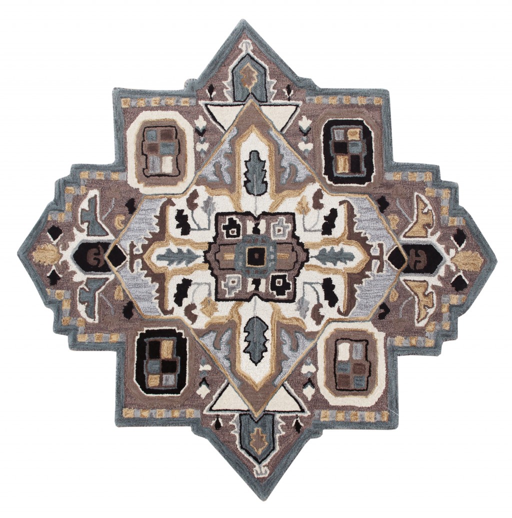 7 ft. Gray & Beige Medallion Area Rug