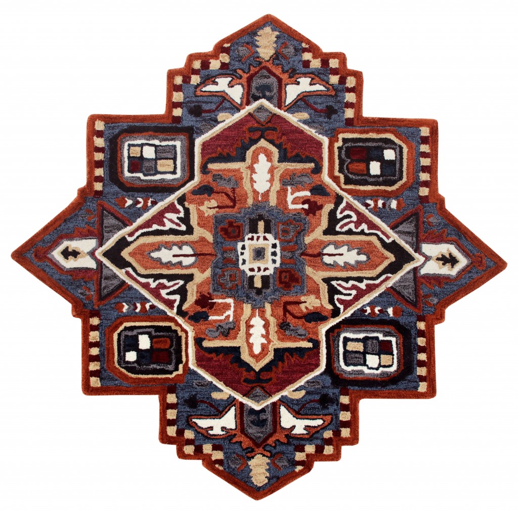 7 ft. Maroon & Blue Medallion Area Rug