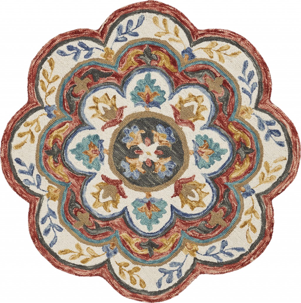 4 ft. Round Red Layered Petals Area Rug - Red - 4'
