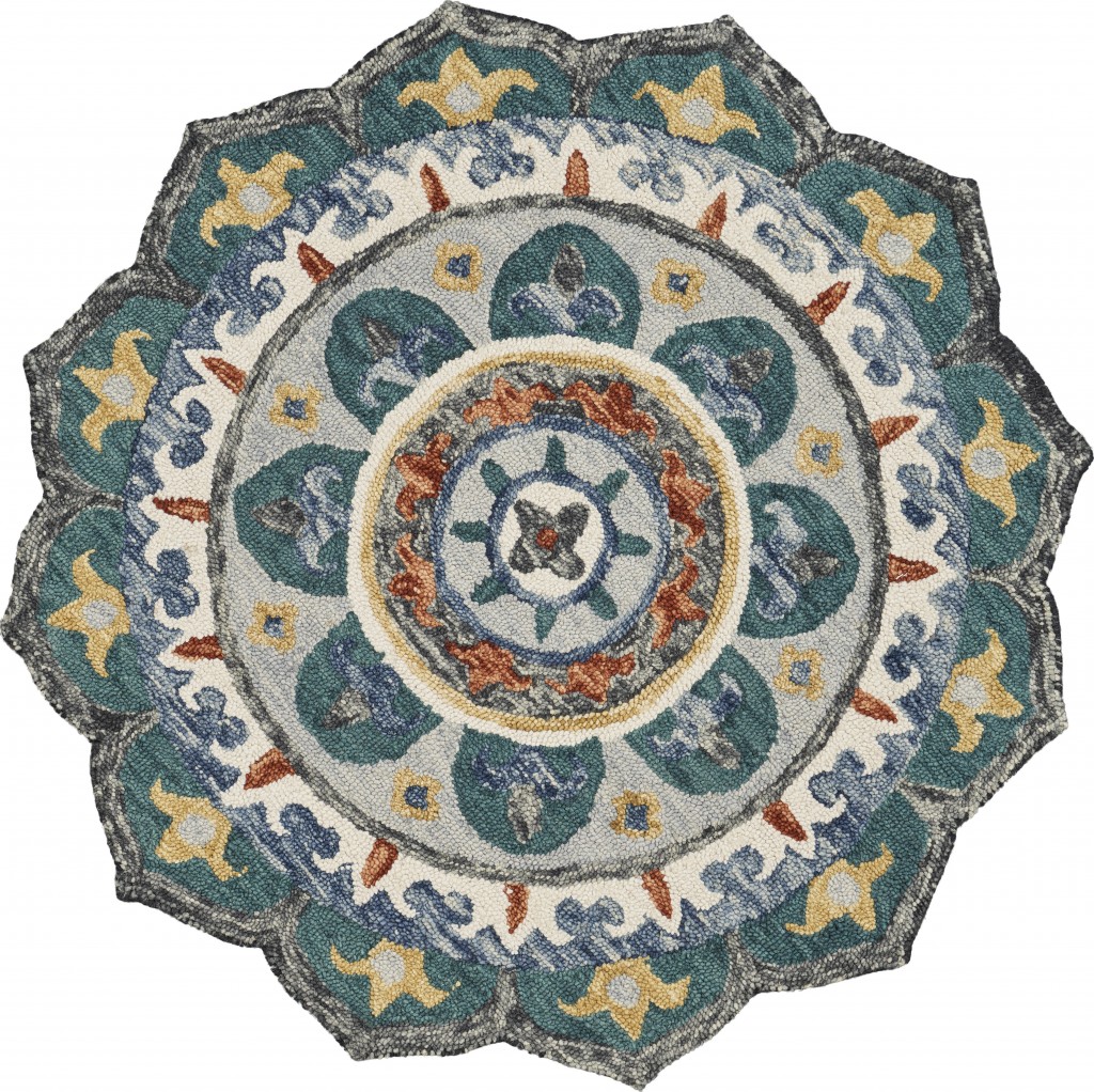 6 ft. Round Decorative Floral Area Rug - Teal Green & Multicolor