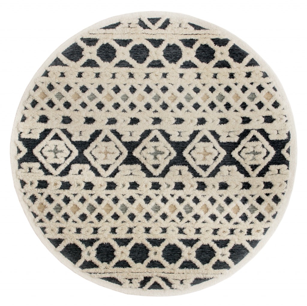 4 ft. Round Blue, Cream & Tan Decorative Area Rug