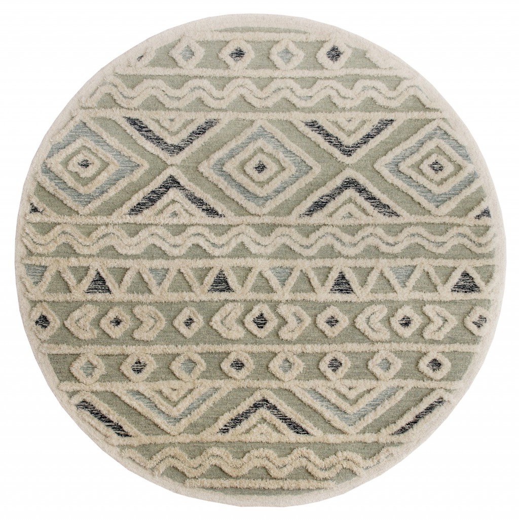 6 ft. Round Gray - Cream & Blue Modern Geometric Area Rug