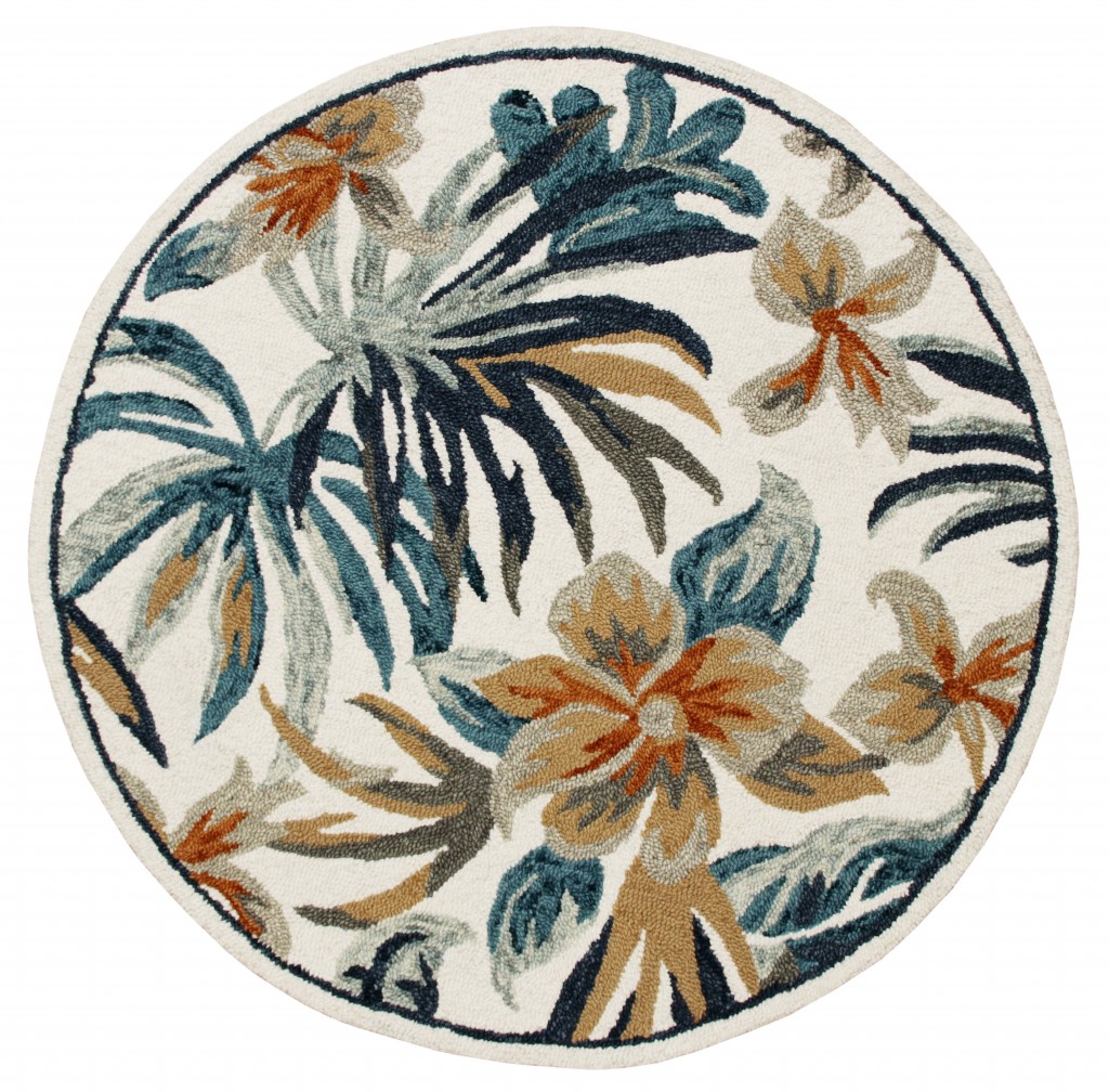 4 ft. Round Blue & White Tropical Area Rug - Blue White - 4'