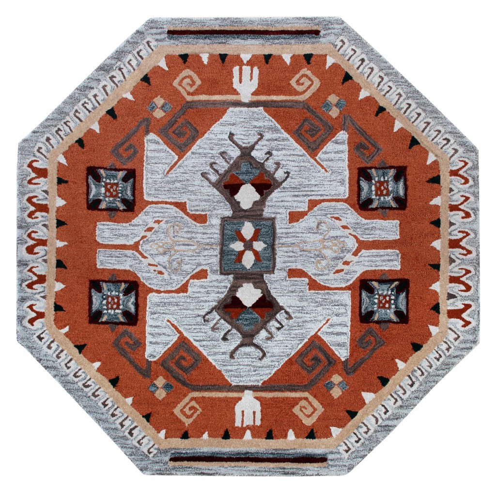 396191 6 ft. Round Terracotta Tribal Area Rug