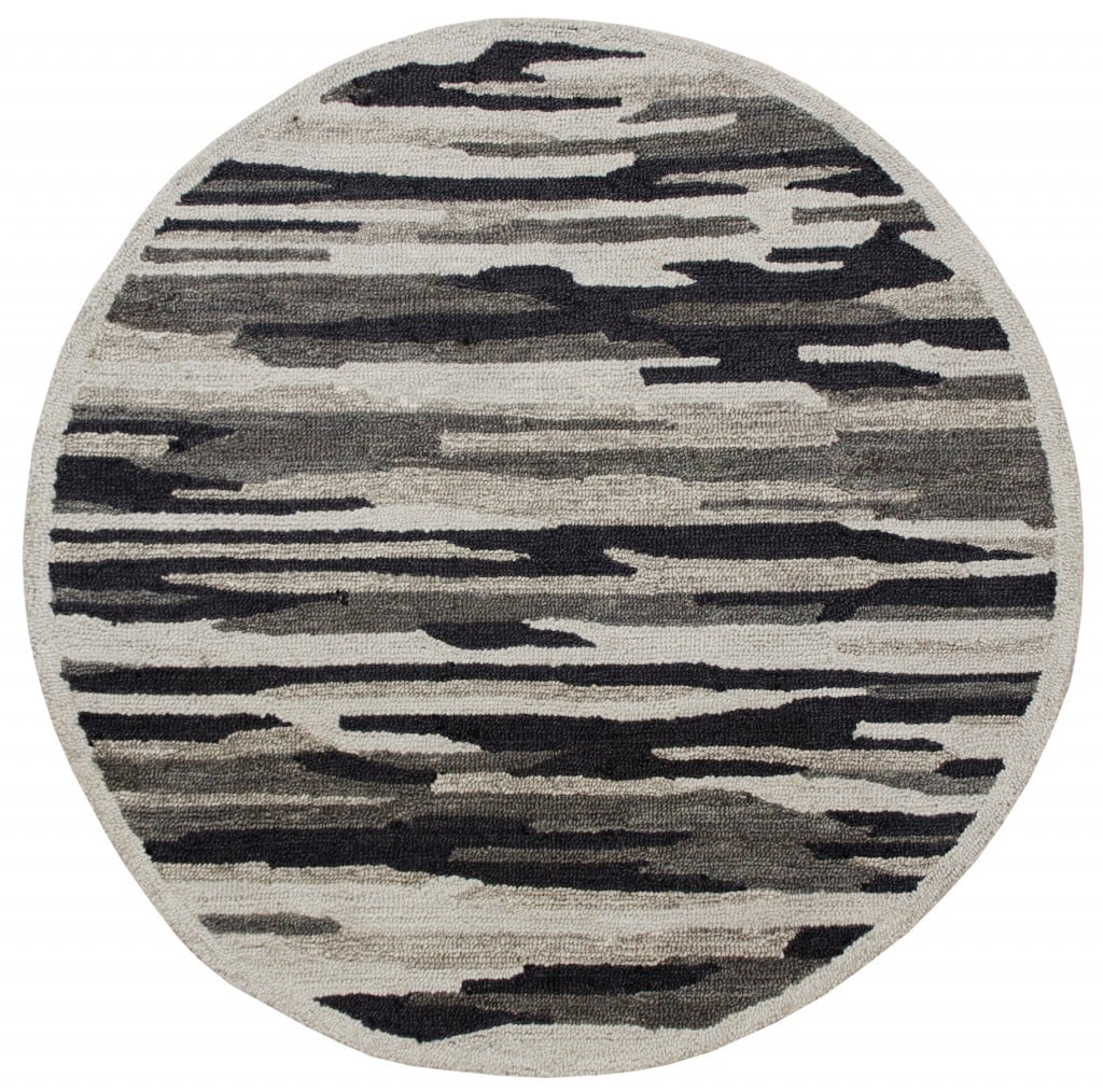 396196 4 ft. Round Black & Gray Camouflage Area Rug